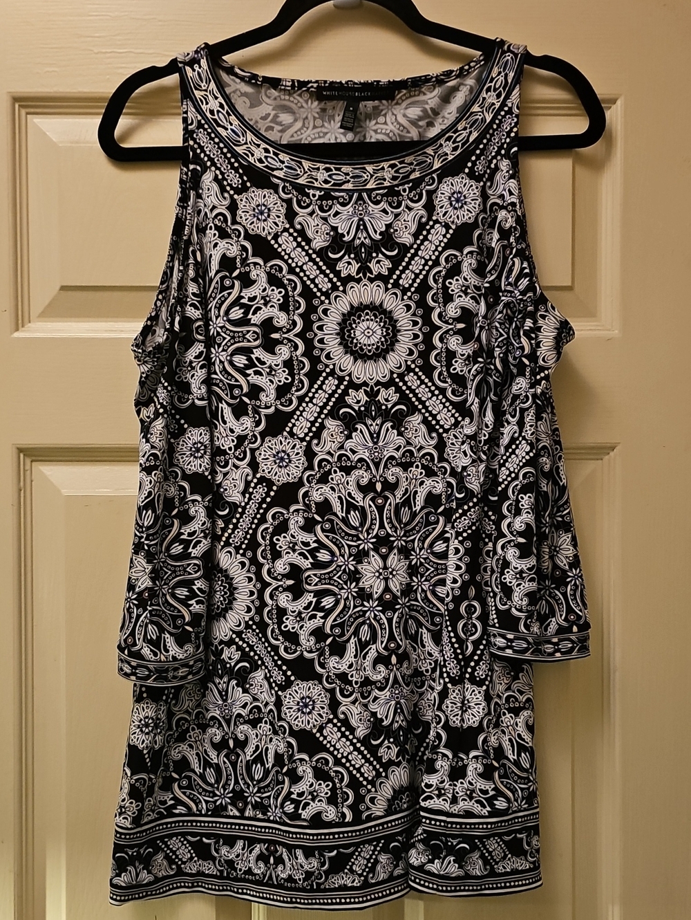 Coldwater Creek Black and White Cold-Shoulder Paisley Tunic